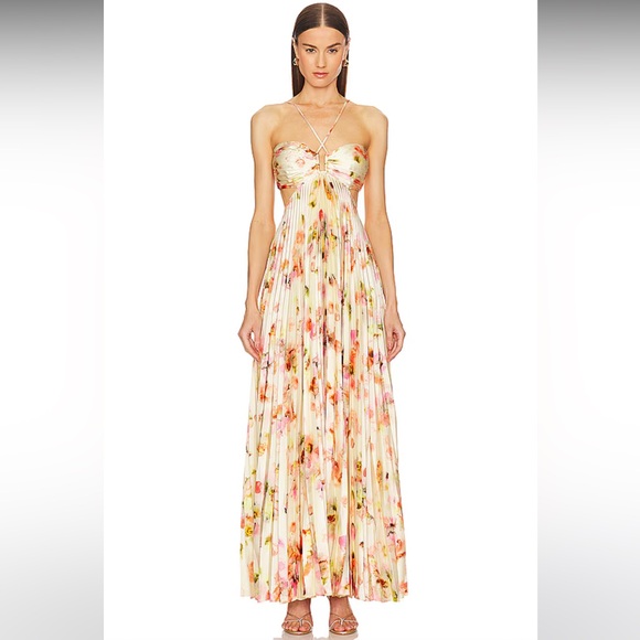ALC Moira Pleated Dress Pale Peach Multi - Picture 1 of 5